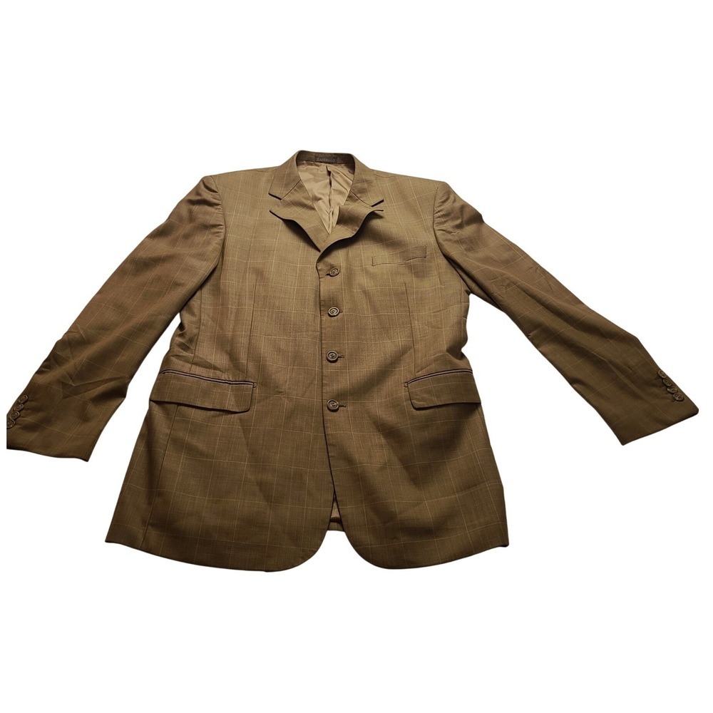 Zandello Mens Tan Windowpane Plaid Men's‎ Blazer Two Button Sport Coat Jacket